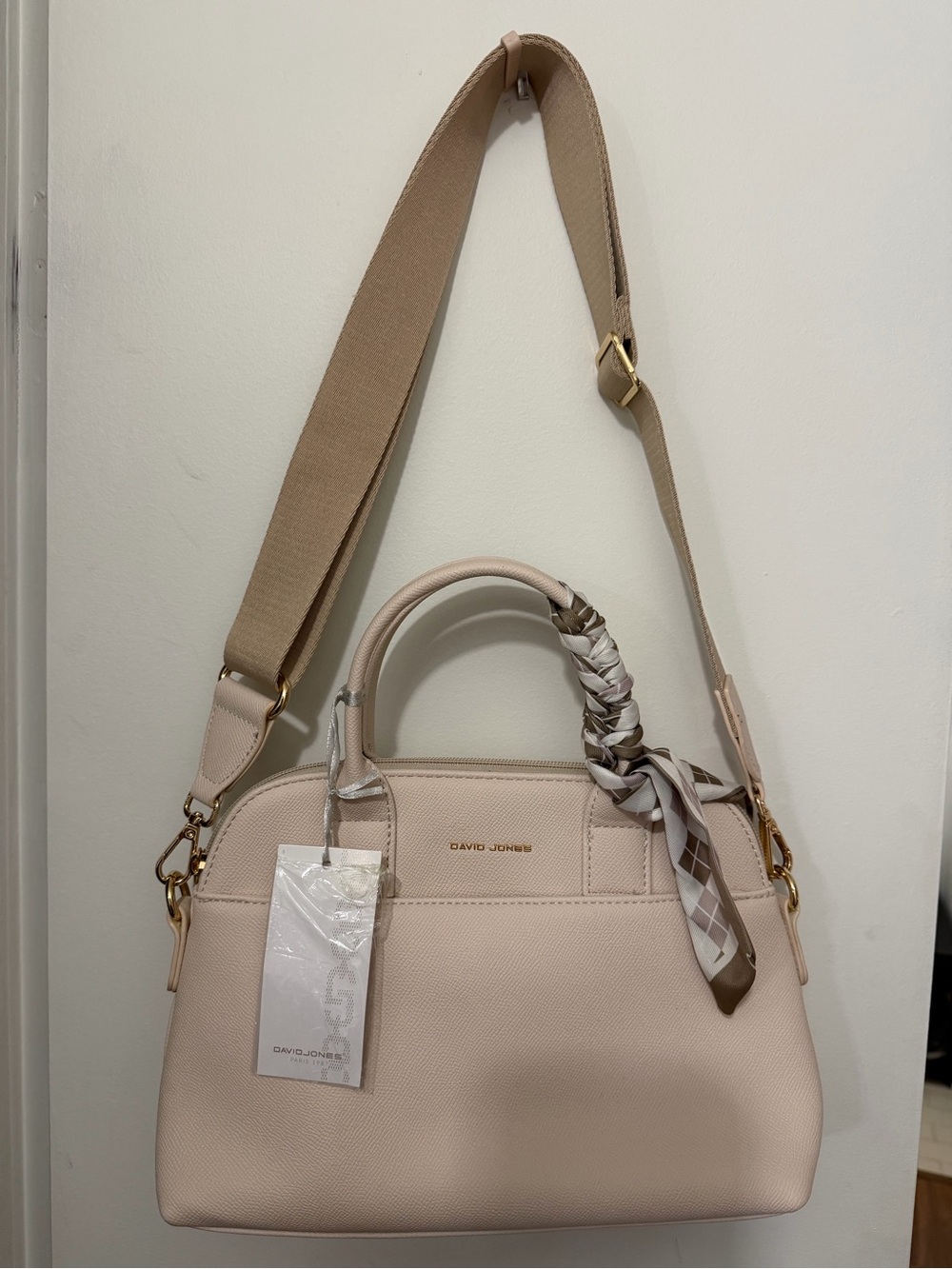 David Jones Blush Pink Structured Satchel with Scarf Detail